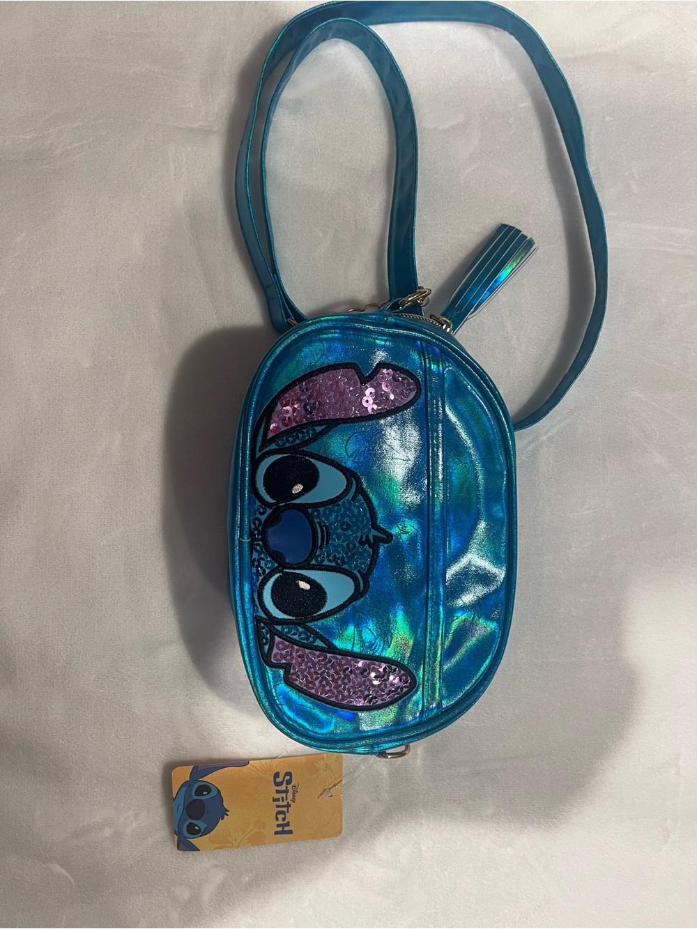 Disney Holographic Teal Stitch Crossbody Bag with Purple Sequin Ears